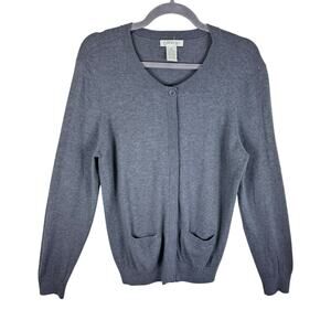 Orvis‎ Gray Wool Cotton Cashmere Lightweight Snap Up Cardigan Sweater Size M